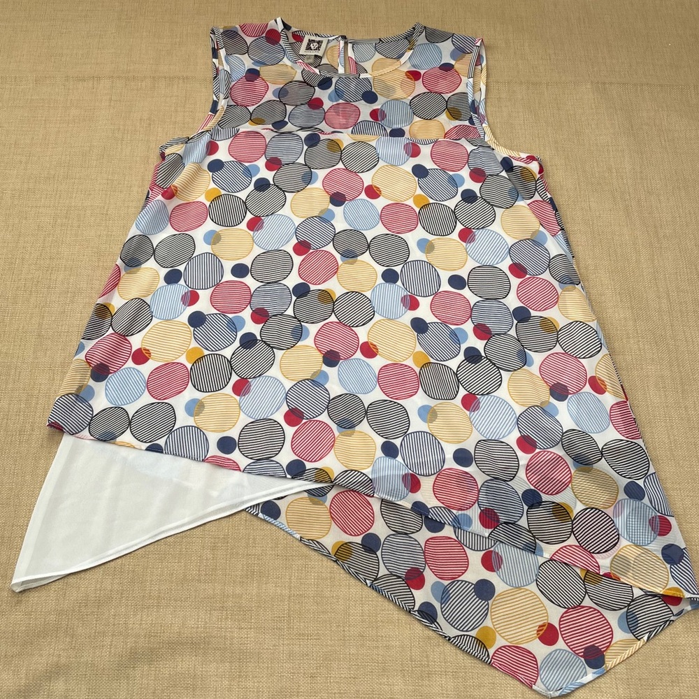Anne Klein Red, Blue & Yellow Circle Print Tank Blouse Top